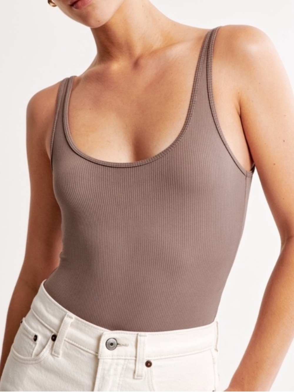 Abercrombie Light Brown Ribbed Soft AF Bodysuit
